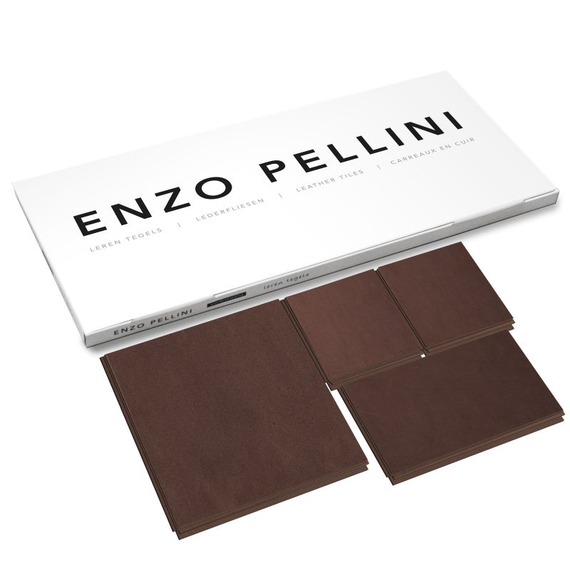 Enzo Pellini Behang / Wandtegels - Leer - Zelfklevend en eenvoudig te plaatsen - 34 tegels in diverse maten - Patchwork Bruin (Ebony)