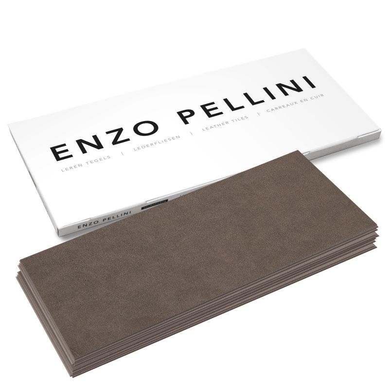 Enzo Pellini Behang / Wandtegels - Leer - Zelfklevend en eenvoudig te plaatsen - 8 tegels van 25x50 cm – Grijs (Lava)