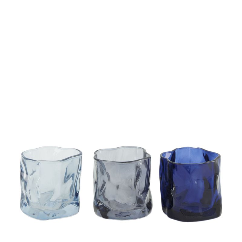 Waxinelichthouder helder glas blauw assorti